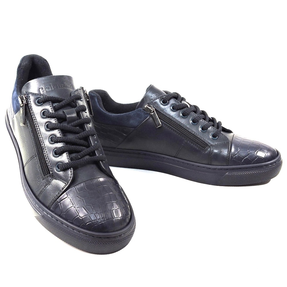 BALDININI 🇮🇹 MEN'S BLUE SOFT LEATHER COMFORT FASHION SNEAKERS